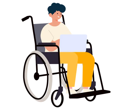 Handicapped man working on laptop  Illustration