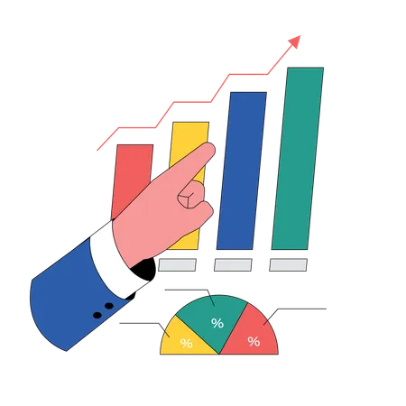 Hands pointing bar graphic chart  Illustration