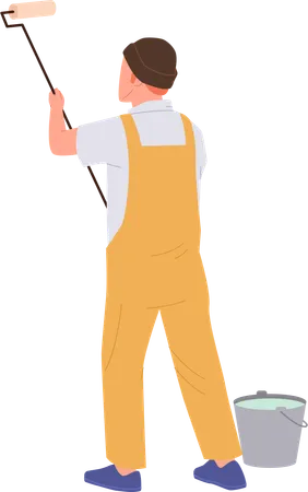 Handyman professional painter character engaged in home renovation  Illustration