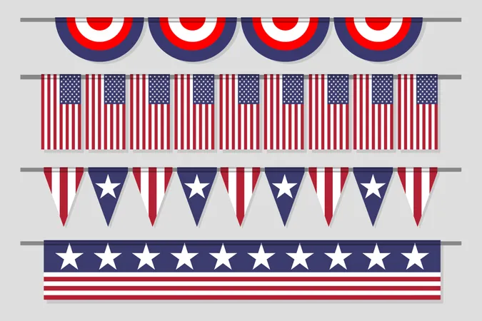 Hanging Decorative USA Banner Flag Set For Independence Day  Illustration