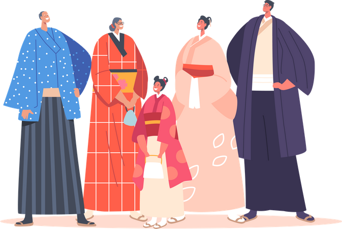 Happy Asian Family  Illustration