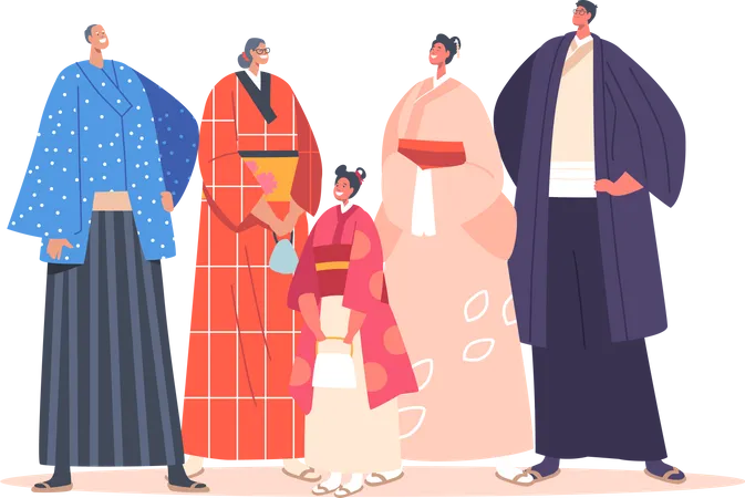 Happy Asian Family  Illustration