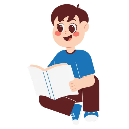 Happy Boy Reading Book  Illustration