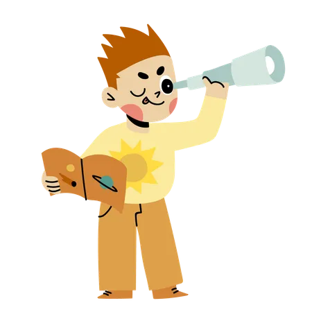 Happy Boy with telescope  Illustration