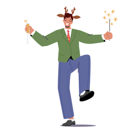 Happy Business Man Celebrate Christmas Or New Year Party  Illustration