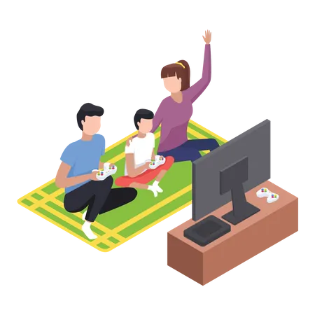 Happy children playing board game with parents  イラスト