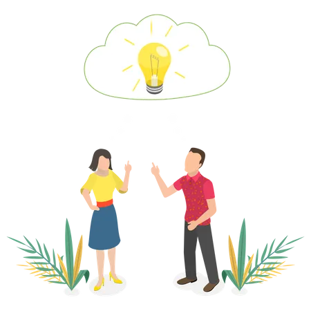 Happy Couple Having An Idea  Illustration