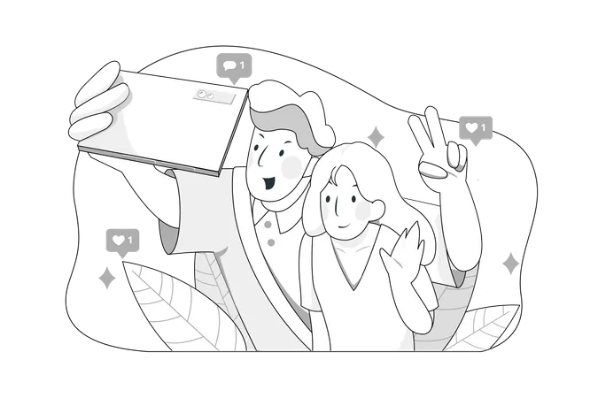 Happy couple takes a selfie during their holidays  Illustration