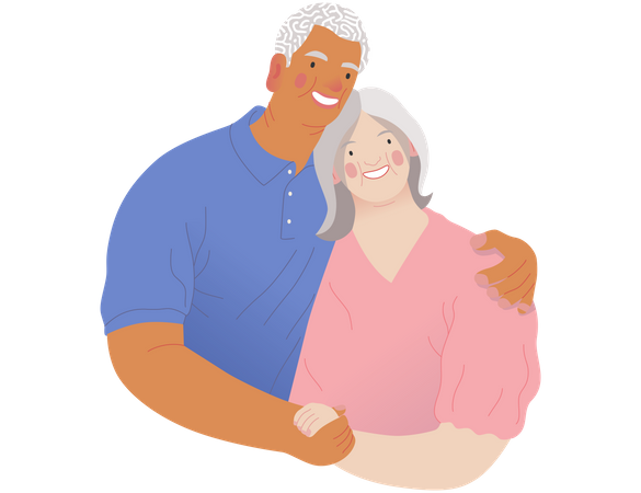 Happy Elderly Couple Hugging  Illustration