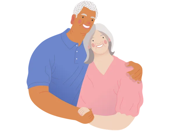 Happy Elderly Couple Hugging  Illustration