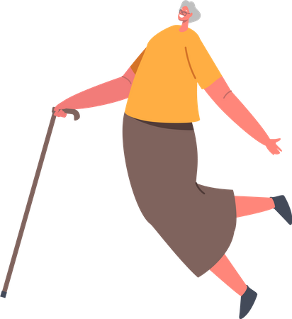 Happy elderly woman dancing  イラスト