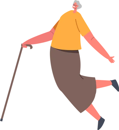 Happy elderly woman dancing  イラスト