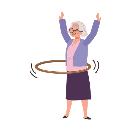 Happy Elderly Woman with Hula Hoop  Illustration