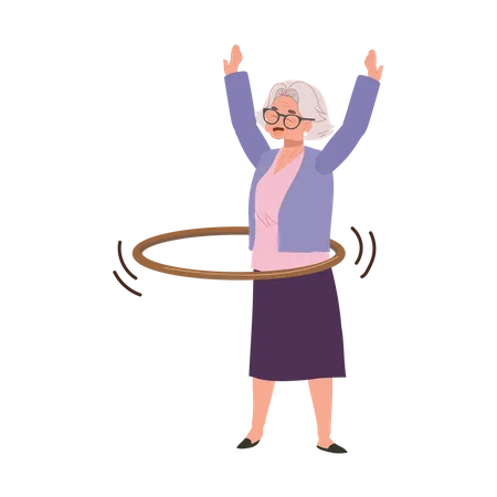 Happy Elderly Woman with Hula Hoop  Illustration