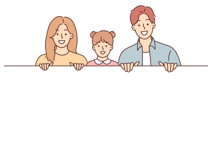 Happy family is holding white banner  Illustration