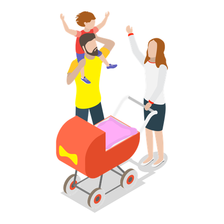 Happy Family Playing and Enjoying Time Together  Illustration