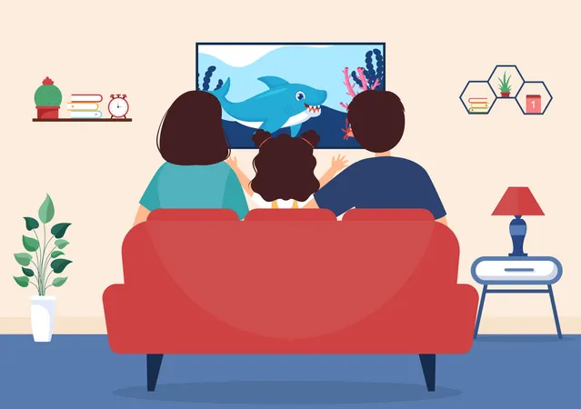 Happy family watching tv  Illustration