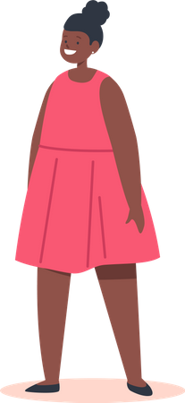 Happy Little African Girl in Red Dress  Illustration