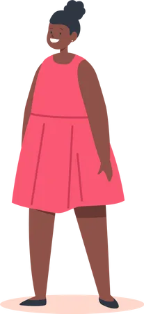 Happy Little African Girl in Red Dress  Illustration