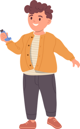 Happy little boy rejoicing having inhaler  Illustration