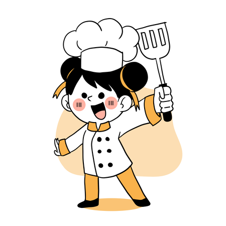 Heureux petit chef tenant une spatule  Illustration