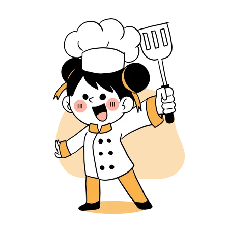 Heureux petit chef tenant une spatule  Illustration