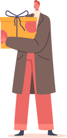 Happy Male With Present Box  Illustration