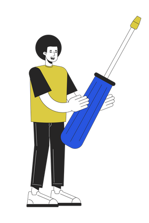 Happy man holding screwdriver tool  Illustration