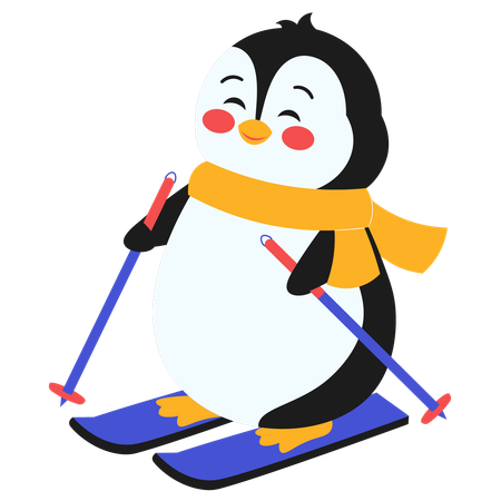 Happy Penguin Skiing  イラスト