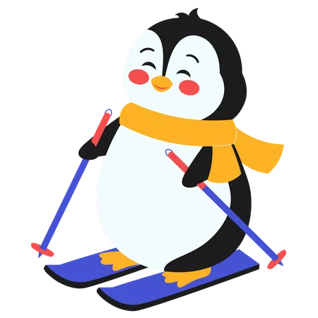 Happy Penguin Skiing  イラスト