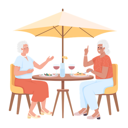 Happy senior female friends having fancy dinner  Illustration