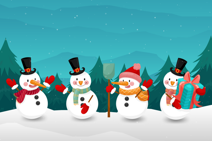 Happy snowman's in winter  Illustration