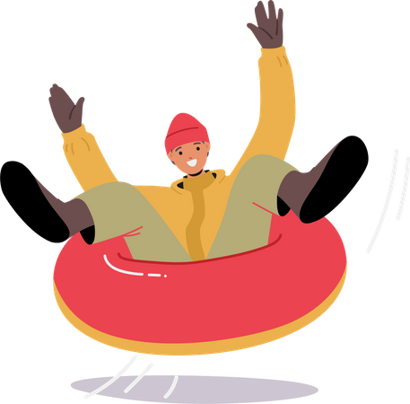 Happy Teenager Sliding Down Slope on Snow Tubing  Illustration