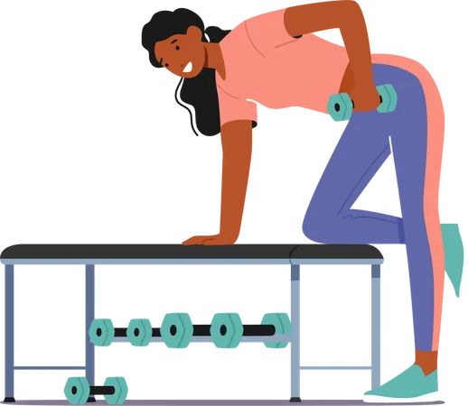 Happy Woman Exercising with Dumbbell in Gym  イラスト