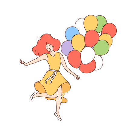 Happy woman holding balloon  Illustration