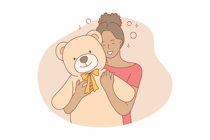 Happy woman holding teddy bear  Illustration