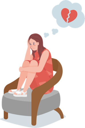 Heartbroken Teen Girl Sits In Chair  Illustration