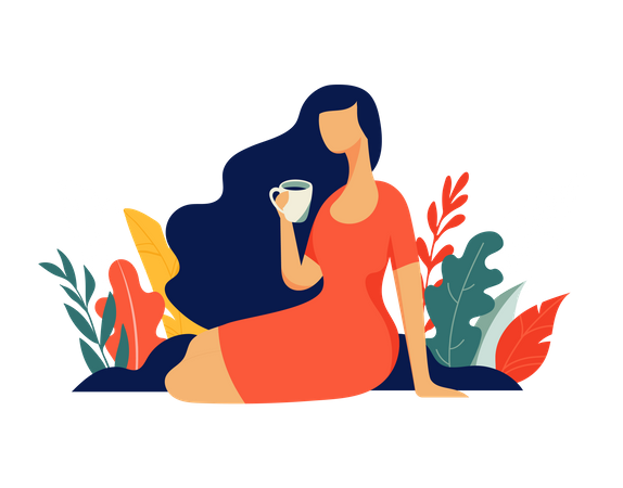 Hermosa mujer tomando café  Ilustración