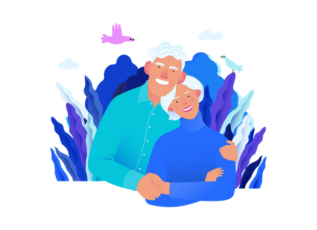 Heureux couple de personnes âgées avec assurance médicale  Illustration