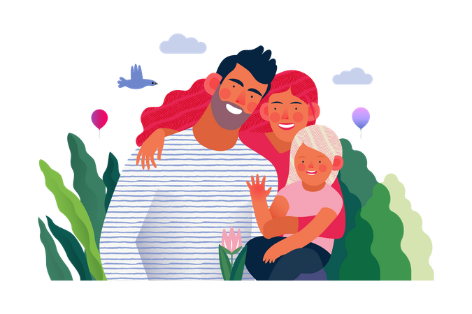 Heureux jeune couple et fille  Illustration