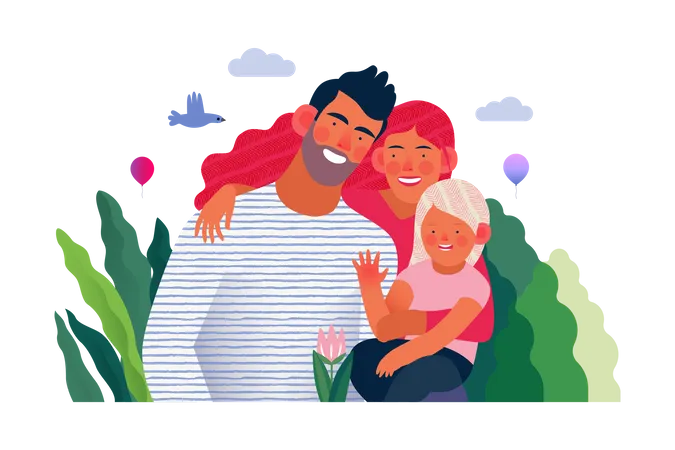 Heureux jeune couple et fille  Illustration