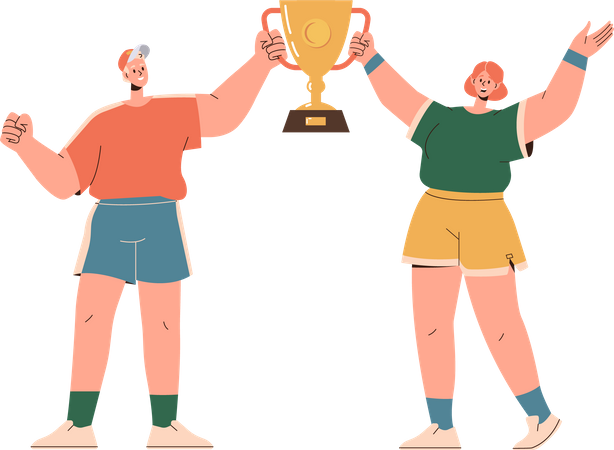 Heureux jeune sportif et sportive célébrant la victoire au tournoi de championnat  Illustration