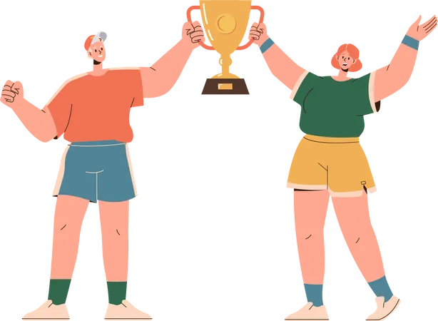 Heureux jeune sportif et sportive célébrant la victoire au tournoi de championnat  Illustration