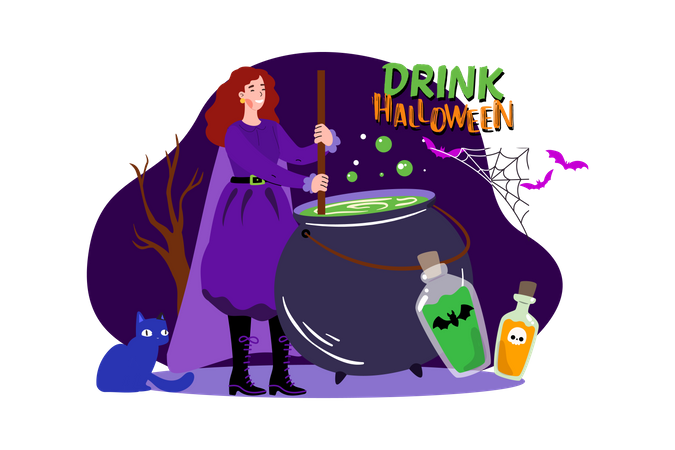 Hexe braut Halloweentrank  Illustration