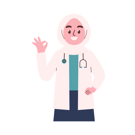 Hijab Female Doctor showing ok sign  イラスト