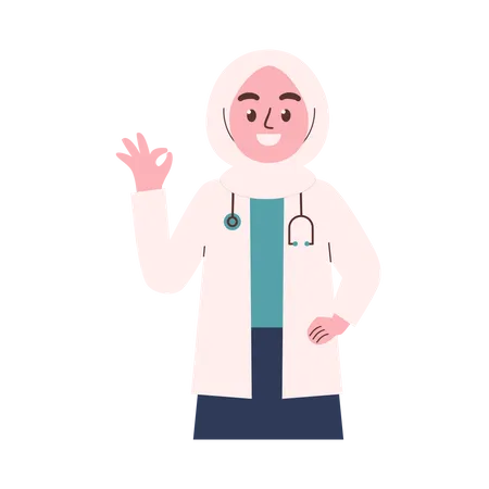 Hijab Female Doctor showing ok sign  イラスト