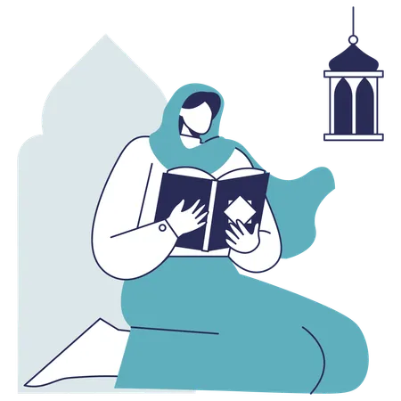 Hijab girl Reading Al Quran  일러스트레이션