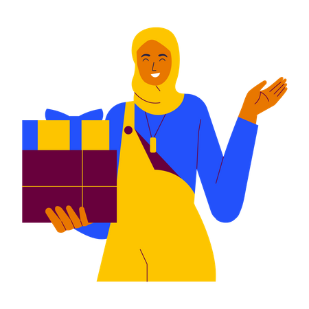 Une fille hijab reçoit des cadeaux du Ramadan  Illustration