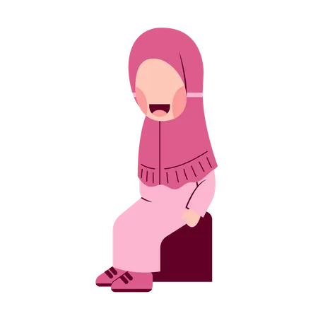 Hijab Girl Sitting On Chair  Illustration