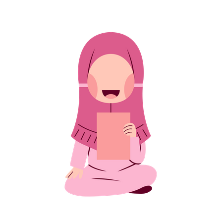 Hijab Girl Sitting On Floor  Illustration